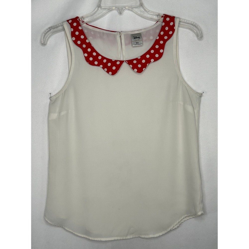 Disney LC Lauren Conrad Sleeveless Blouse White Red Polka Dot Scallop Collar XS